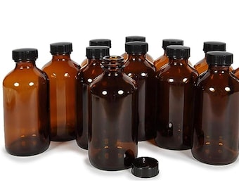 8oz Amber Glass Bottles with Lid (12 pack)