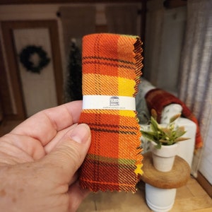 Dollhouse Miniatures throw blanket, 1:12 scale, flannel blanket, plaid, fall, home decor