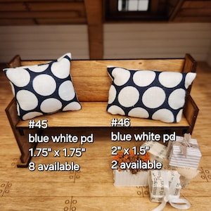Dollhouse Miniatures Accent Pillow, BLUE WHITE POLKADOT, dollhouse decorations, miniature pillows, 1:12 scale