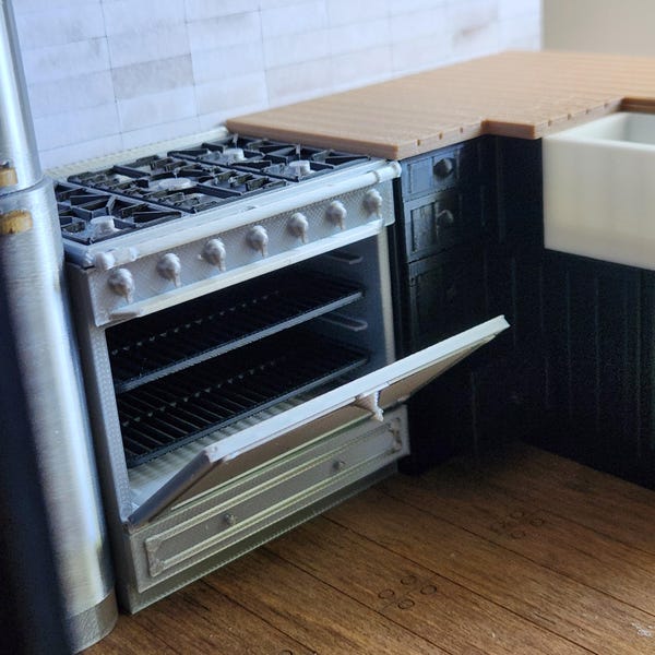 Miniature Modern "stainless steel"  Stove| 1:12 Scale Dollhouse