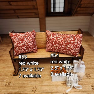 Dollhouse Miniatures Accent Pillow, RED WHITE FLORAL, dollhouse decorations, miniature pillows, 1:12 scale