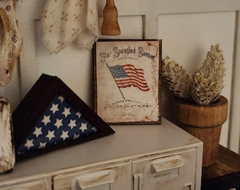 Dollhouse Miniatures sign, STAR SPANGLED BANNER, home decor, miniature sign, dollhouse accents, 1:12 scale, kitchen decor