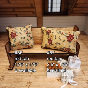 Dollhouse Miniatures Accent Pillow, RED TAN FLORAL, dollhouse decorations, miniature pillows, 1:12 scale