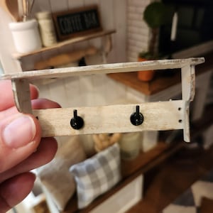 Dollhouse Miniature Wall Shelf: Vintage Distressed White Wood