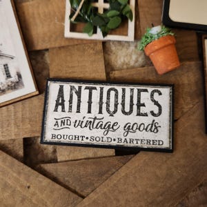 Dollhouse Miniatures sign, ANTIQUES SIGN, home decor, miniature sign, dollhouse accents, 1:12 scale, bathroom decor