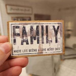 Dollhouse Miniatures sign, Family, home decor, miniature sign, dollhouse accents, 1:12 scale, wall decor