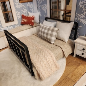 Dollhouse Miniatures TAN throw blanket, 1:12 scale, blanket, home decor