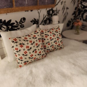Dollhouse Miniatures Accent Pillow, RED BLACK FLORAL, dollhouse decorations, miniature pillows, 1:12 scale