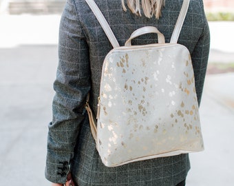 Riley Backpack | Gold Cowhide Fur & Metallic Gold Leather Backpack - Cowhide Purse - Hair on Backpack