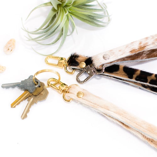 Cowhide Keyring Leather Key Fob Gift for Her Key Holder Etsy