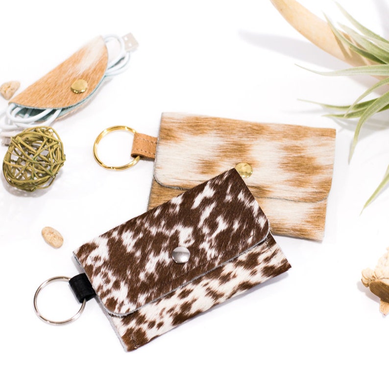 Keychain Wallet Small Cowhide Wallet Leather Card Holder Etsy