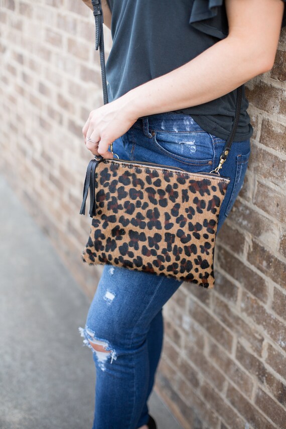 LV Caroline | Upcycled Designer Cowhide & Leather Crossbody with Removeable Strap - Jaguar Leopard