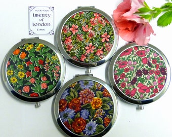 Liberty of London vivid floral fabric Compact mirrors small luxury gift for mother sister best friend or teacher