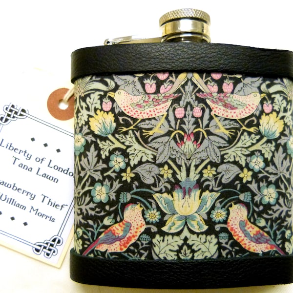Liberty of London fabric covered hip flask in Strawberry Thief by William Morris gift for mother, sister, bridesmaid, best friend, christmas