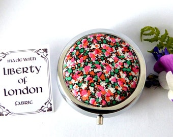 Trinket box with Liberty of London "Pepper" fabric Silver plated jewellery or pill box medicine container gift for her