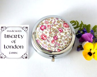 Pink "Eloise"  Liberty of London "fabric Silver plated trinket or pill box medicine container gift for her