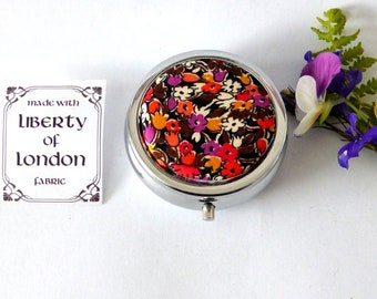 Orange and Pink "Lesley's" Liberty of London "fabric Silver plated trinket or pill box medicine container gift for her