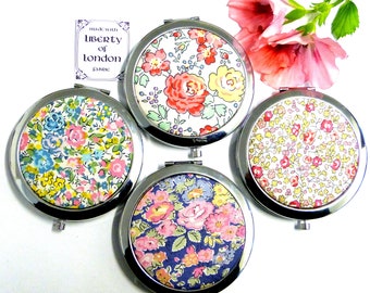 Liberty of London roses fabric Compact mirrors small luxury gift for mother sister best friend or teacher