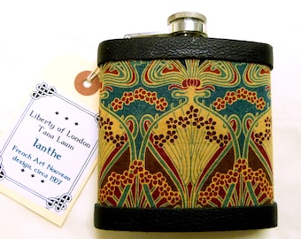 Liberty  gift Ianthe Vintage tea fabric covered hip flask for mother, sister, day at the races, Ascot, bridesmade , Christmas present