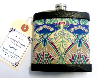 Blue Liberty of London gift Ianthe fabric covered hip flask for mother, sister, day at the races, Ascot, bridesmade , Christmas present