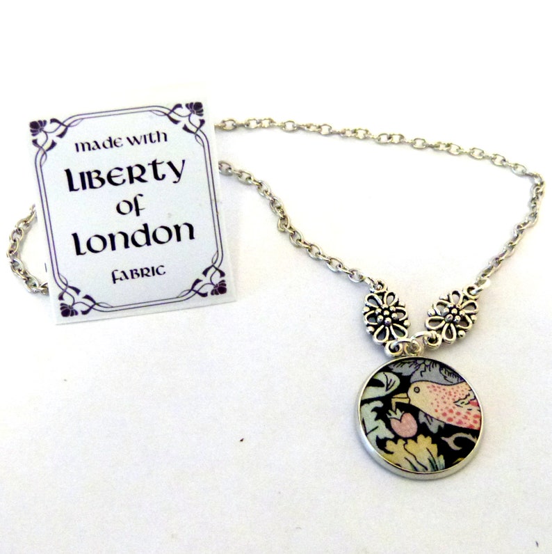 William Morris Silver plated trinket / small jewellery box with Liberty of London fabric Strawberry Thief in green grey and peach image 9
