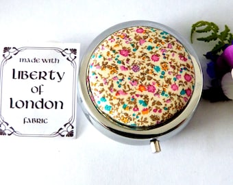 Trinket box with tiny floral design Liberty of London fabric Silver plated jewellery or pill box medicine container gift for her