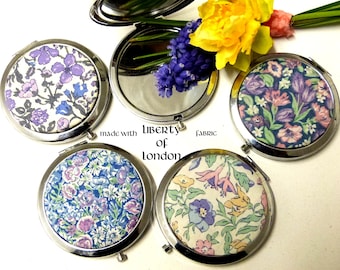 Liberty of London Lovely Lilacs fabric Compact pocket Mirror choice of fabrics small luxury gift for mother sister best friend or teacher