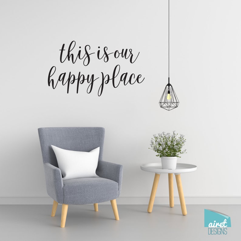 this is our happy place Home Decor Calligraphy Housewarming Vacation Holiday Home Family Bedroom v3 Vinyl Decal Wall Art Decor Sticker