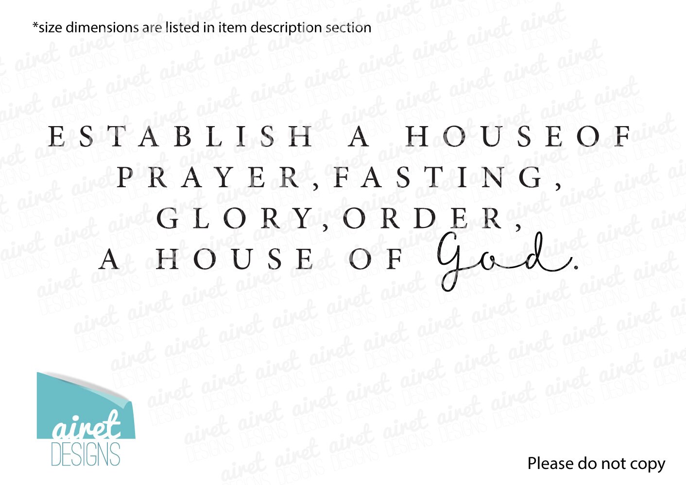 Establish a House of Prayer Fasting Glory Order A House of God Vinyl Decal 