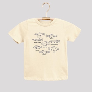 Fish Field Guide Kids Shirt - Toddler Fishing Shirt - Youth Outdoor Nature Tee - Stacked Trout Shirt - Summer Lake Camping Adventure Shirt