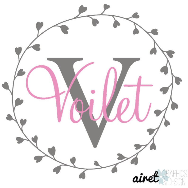 Vinyl Wall Decor Decal v3 Monogram Girl Name Leaf Wreath Custom Girls Name Bedroom Nursery