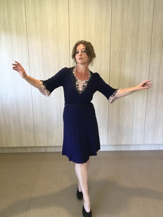 Stunning, 30's, Moss Crepe, Navy, Nude, Embroidery