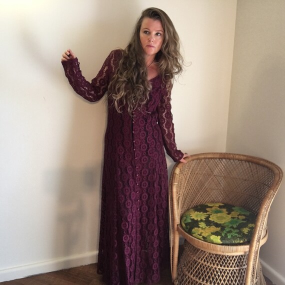 30's, Lace, Burgundy, Spherical Detail, Maxi Lengt