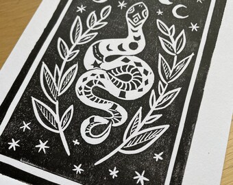 “Serpent Rising” handmade snake block print