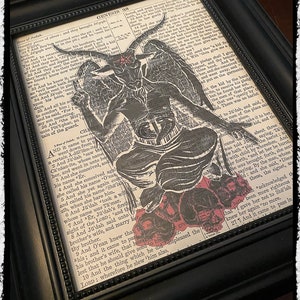 Framed Baphomet on vintage bible page