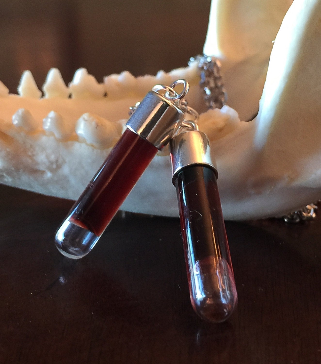 Matching blood vial necklace deals