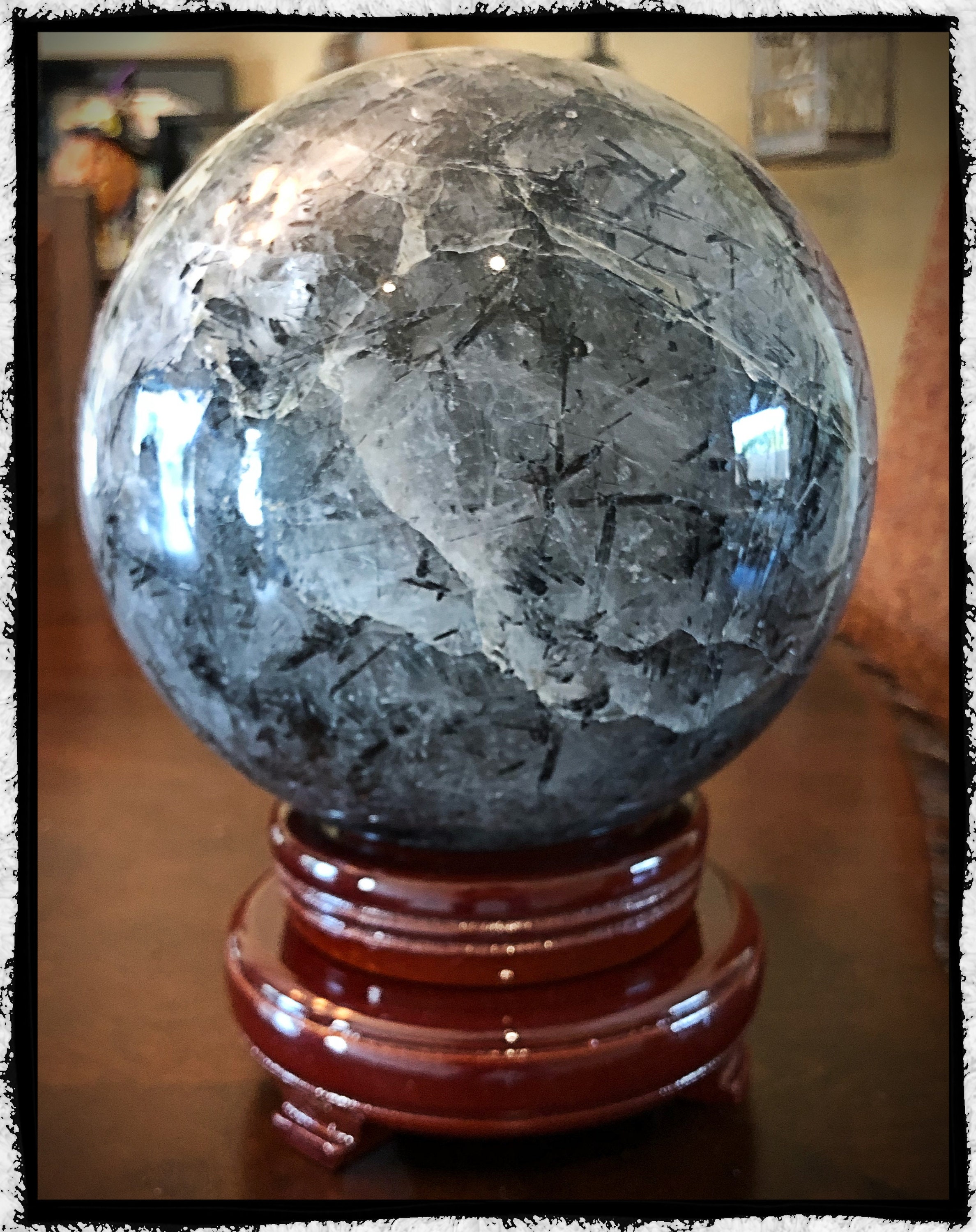 Large Black Tourmalated Quartz Crystal Ball 6 Diameter Etsy