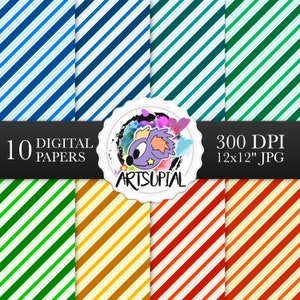 10 Colorful Striped, Stripes Digital Decorative Papers Shape Instant Download Illustration Scrapbooking Printable Colour Backgrounds