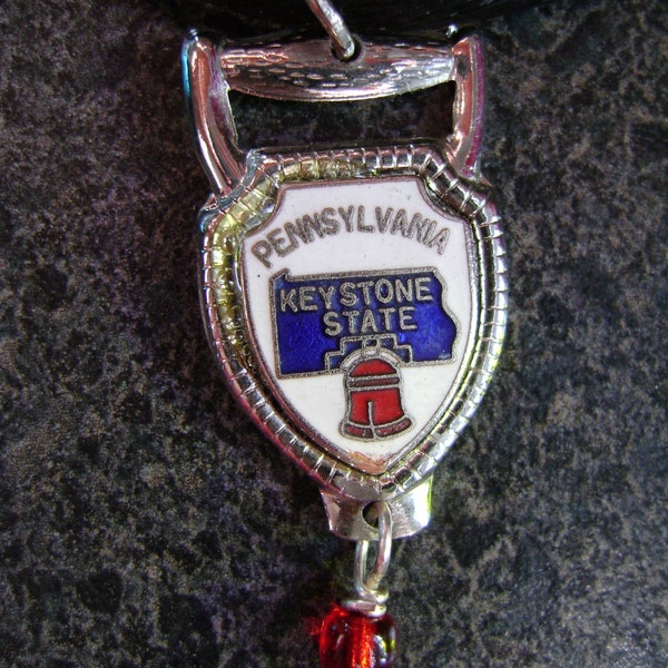 PENNSYLVANIA - State Pendant, Liberty Bell, Keystone State, Repurposed Jewelry, Collector Spoon, Enamel Pendant, Crest, Vintage, VSP22