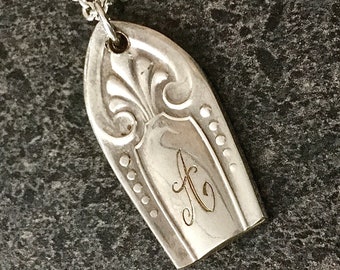 INITIAL A Pendant - Spoon Jewelry, Repurposed Vintage Cutlery, A Necklace, EcoFriendly Jewelry, Silverplate Jewelry, Engraved Initial, SPP02