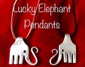 LUCKY ELEPHANT - Fork Pendant, Necklace, Elephant Necklace, Repurposed Pendant, Silverplate Jewelry, Unisex Jewelry, LE71