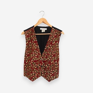 vintage 90s bohemian hippie leaf print beaded vest size large