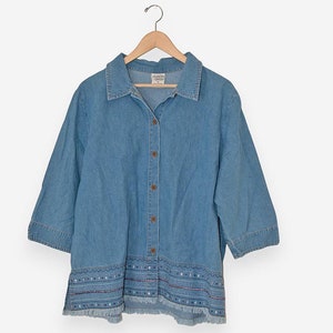 Vintage 90er Jahre Boho Frühling Sommer Jeans Jacke bestickt Größe 18
