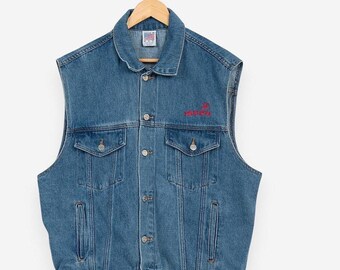 Vintage 90s Denim Jean ISUZU Embroidered Button Down Vest