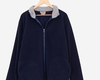 vintage 90s navy blue oversized athletic fleece zip up jacket