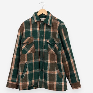 vintage 70s mervyns mens collection plaid reprocessed wool button down winter jacket/coat size large