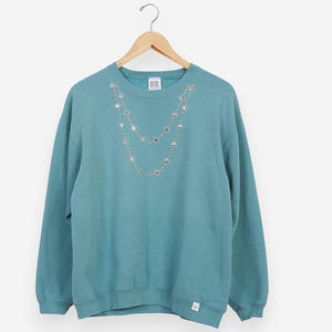 vintage 90s blue russell athletics jeweled pullover crewneck sweatshirt size medium