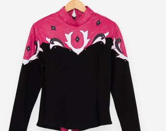 vintage 90s pink and black studded ranch-wear western long sleeve show jacket size small