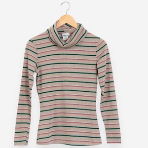 Vintage jaren 70 gestreept preppy shirt met lange mouwen en col, maat x-small