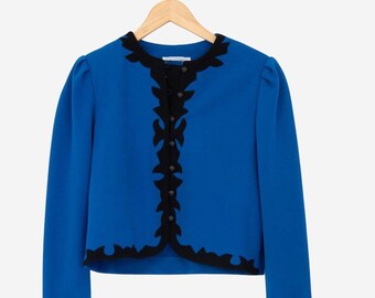 Blazer corto de manga larga con estampado geométrico azul estilo vintage de los 90, talla mediana